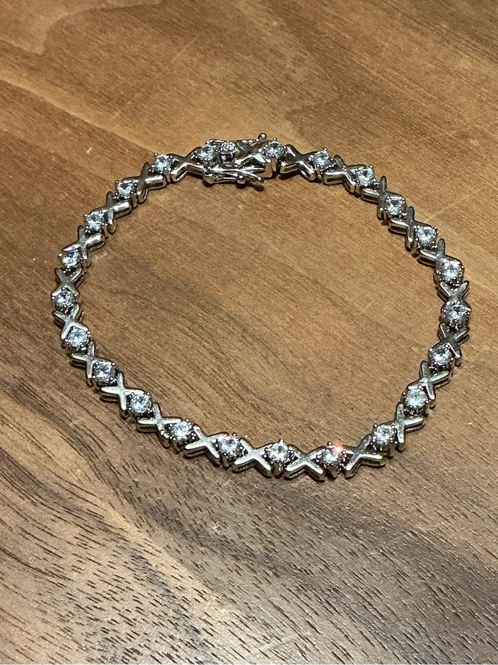 Silver X-Link Tennis Bracelet with Clear Stones - Women
